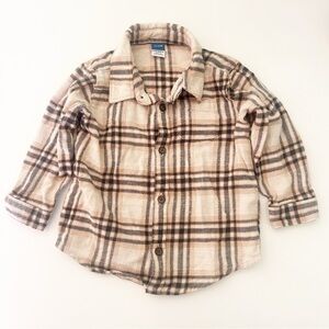 Old Navy Toddler Boy Plaid Flannel Button Down Shirt Cream Brown 18-24M